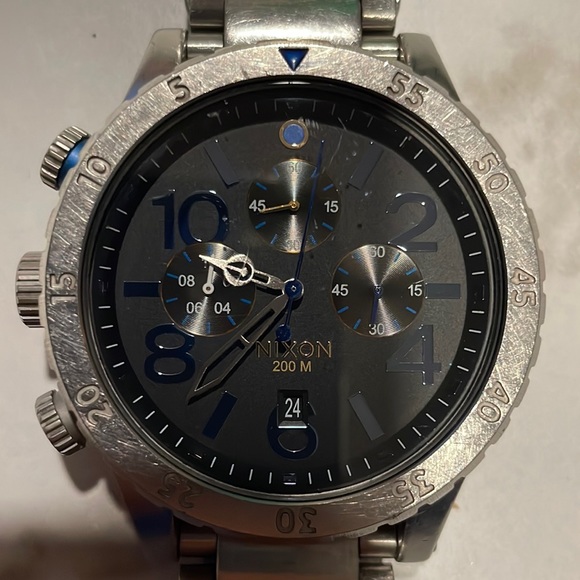 Nixon Watch Mens 48-20 Chrono Silver Blue - Picture 2 of 7